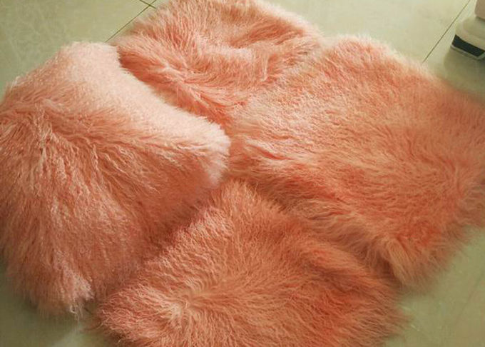 Quadrado longo cor-de-rosa genuíno do descanso de lance 45cm da pele do cordeiro da pele de carneiro do cabelo da pele 100% do Mongolian