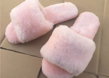 China Senhoras cor-de-rosa/cinzentas abrem deslizadores da pele de carneiro do dedo do pé com a sola de borracha macia fornecedor