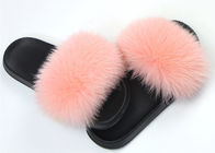 Sandálias personalizadas dos deslizadores da pele de Fox das mulheres da cor com cabelo distorcido/sola de borracha